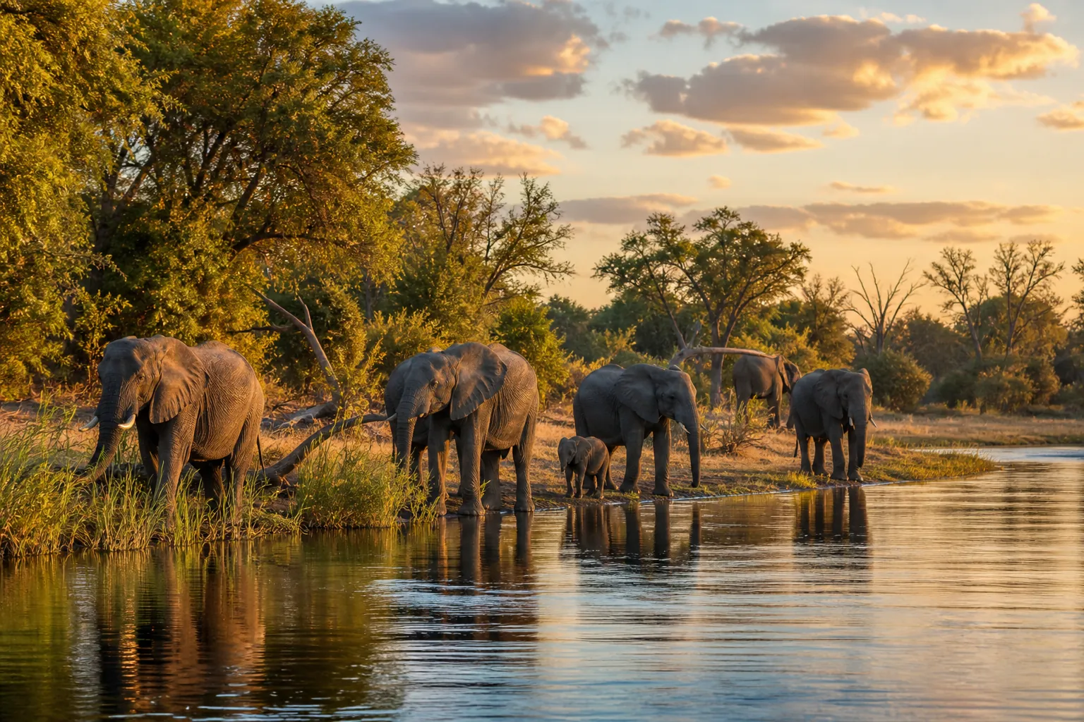 Elephants near a river in Chobe