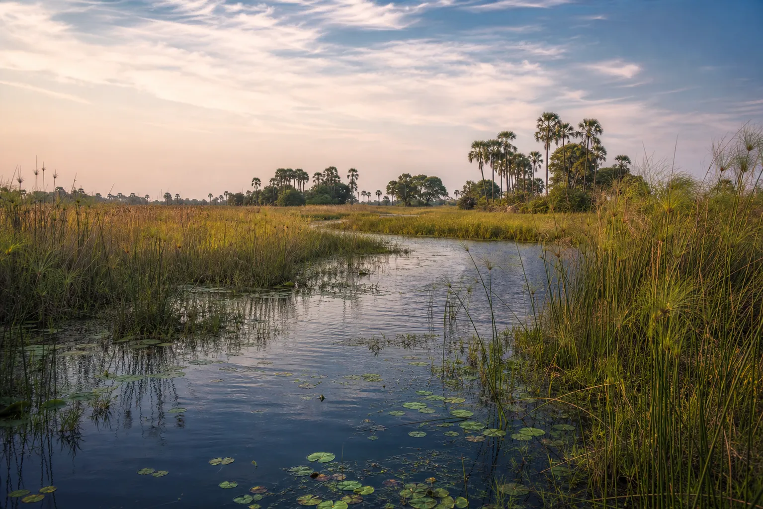 Water channel through the Okavango Delta