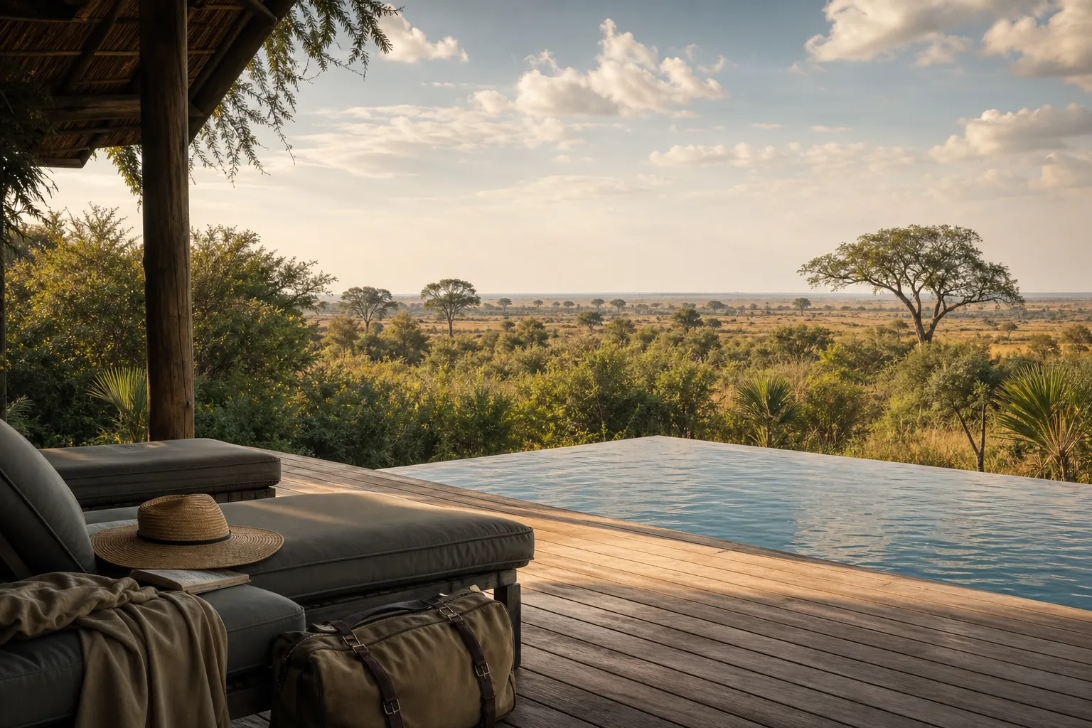 Safari lodge deck overlooking the bush